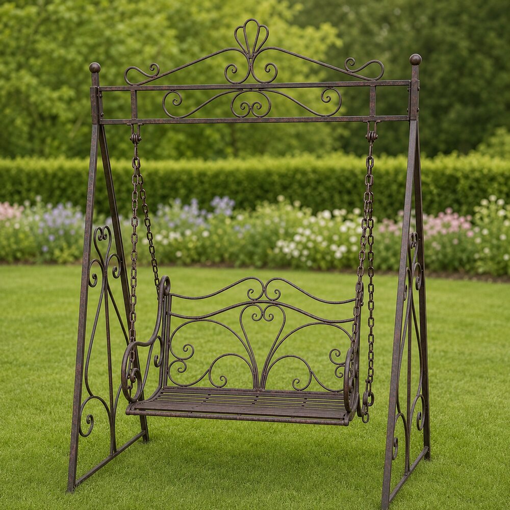 Hoge ijzeren schommelbank antiekbruin – 150 × 223 cm