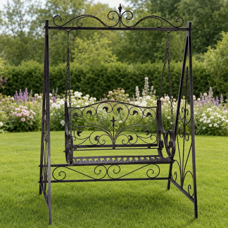 Bruine vintage schommelbank van ijzer – 145 × 205 cm