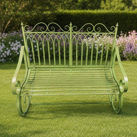 Compacte ijzeren schommelbank rustiek groen – 118 × 90 cm