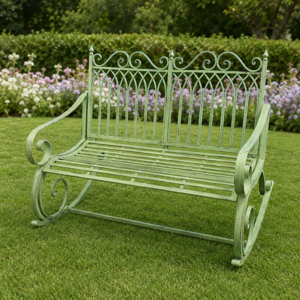 Compacte ijzeren schommelbank rustiek groen – 118 × 90 cm