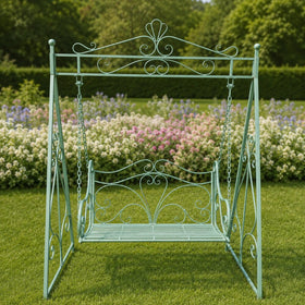 Hoge rustiek groene ijzeren schommelbank – 150 × 223 cm