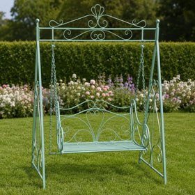 Hoge rustiek groene ijzeren schommelbank – 150 × 223 cm