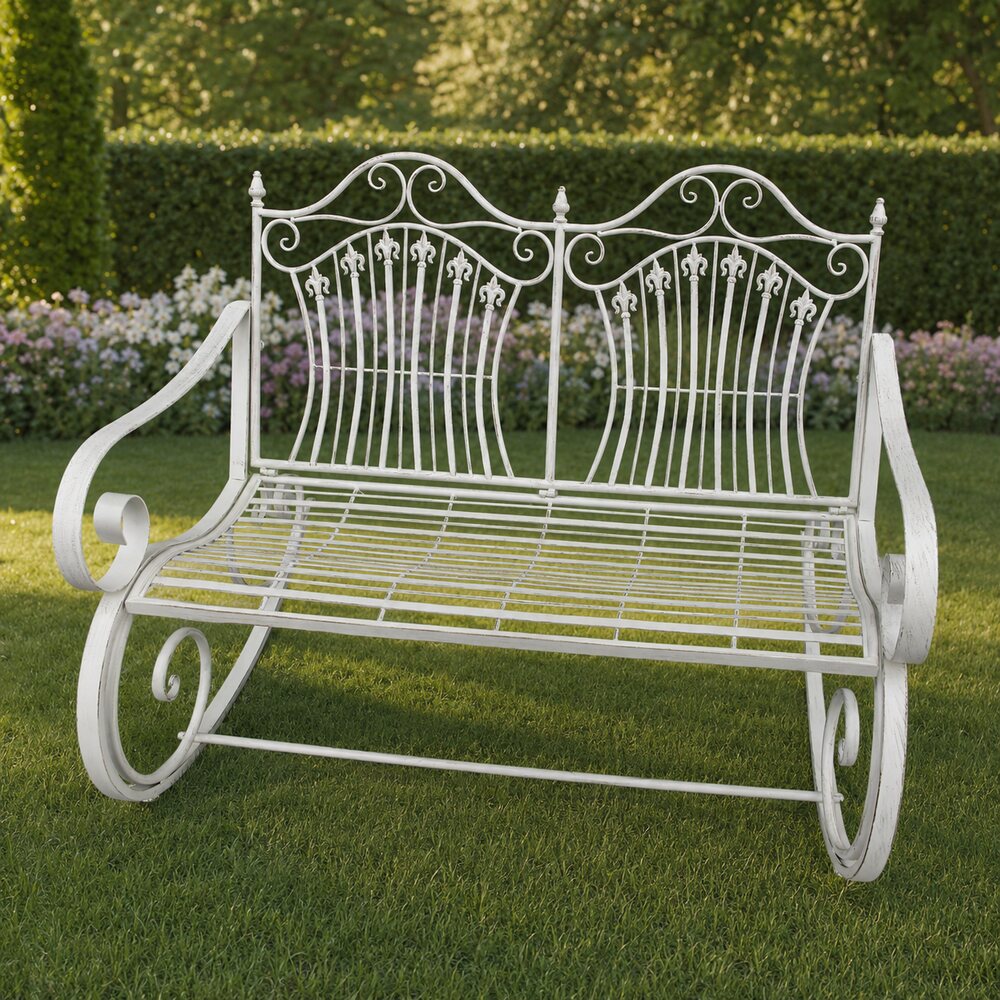 Compacte rustiek witte ijzeren schommelbank – 120 × 90 cm