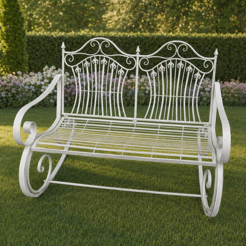 Compacte rustiek witte ijzeren schommelbank – 120 × 90 cm