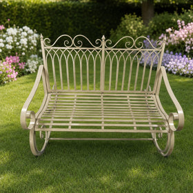 Compacte witte ijzeren schommelbank – 118 × 90 cm
