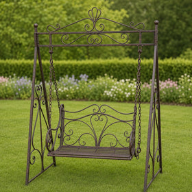 Hoge ijzeren schommelbank antiekbruin – 150 × 223 cm