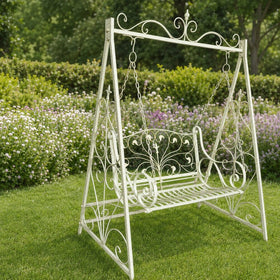 Rustiek witte ijzeren schommelbank – 145 × 205 cm