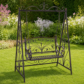 Bruine vintage schommelbank van ijzer – 145 × 205 cm
