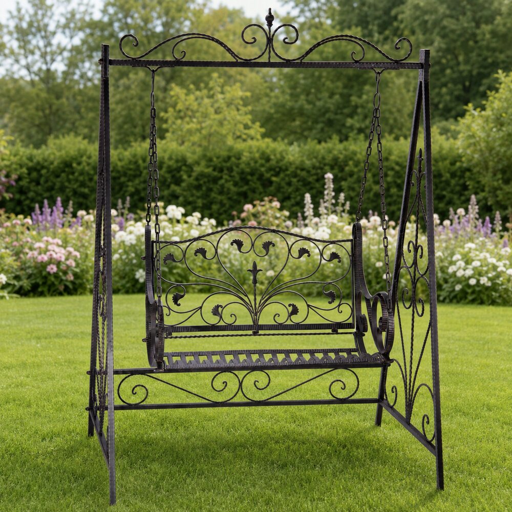 Bruine vintage schommelbank van ijzer – 145 × 205 cm