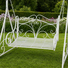Hoge rustiek witte ijzeren schommelbank – 150 × 223 cm