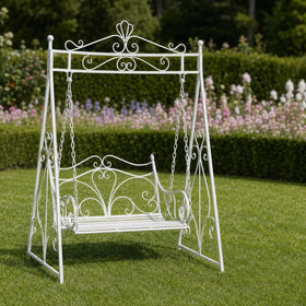 Hoge rustiek witte ijzeren schommelbank – 150 × 223 cm