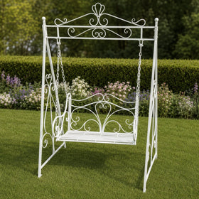 Hoge rustiek witte ijzeren schommelbank – 150 × 223 cm