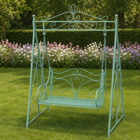 Hoge rustiek groene ijzeren schommelbank – 150 × 223 cm