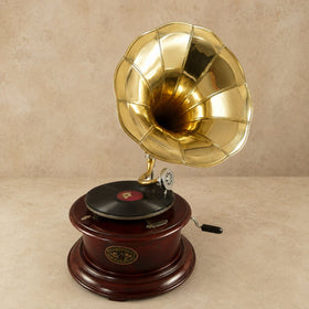 Grammofoon Messing met Ronde Hoorn – Klassieke Decoratie