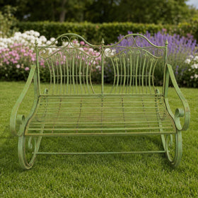 Rustiek groene ijzeren schommelbank compact – 120 × 90 cm