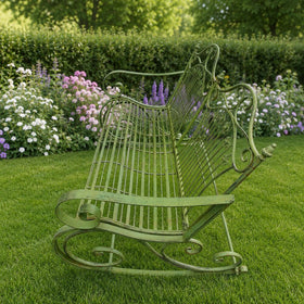 Rustiek groene ijzeren schommelbank compact – 120 × 90 cm